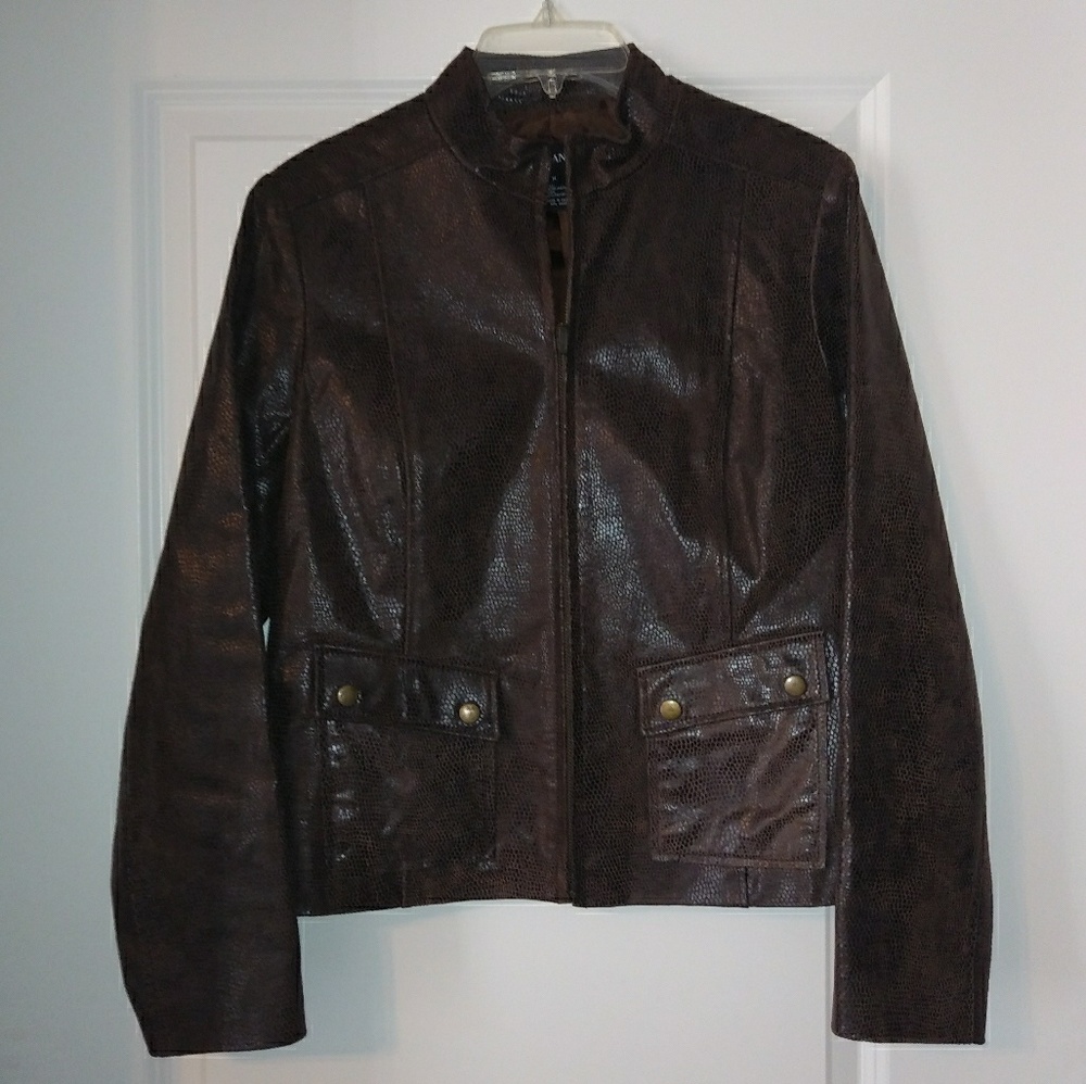 Alfani Genuine Leather Brown Jacket M